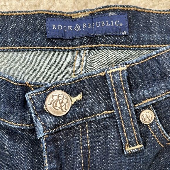 Dark Denim Rock & Republic Low Rise Bootcut Jeans With Crystal Pockets Sz 10 - Picture 7 of 15